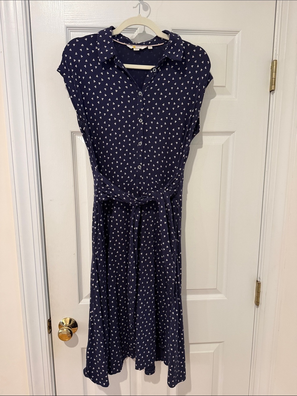 Boden tie waist cap sleeve jersey shirt dress, pockets